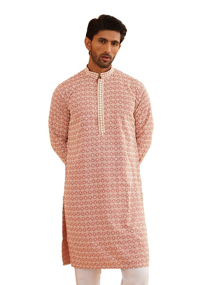 SOJANYA (Since 1958 Men's Cotton Contrast Embroidered Sequinned Long Kurta