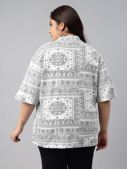 JUNEBERRY® 100% Pure Cotton Oversized Baggy Fit Stylish Paisley Bandana Print Half Sleeve Plus Size T-Shirt for Women & Girls (Sizes: 2XL to 5XL)