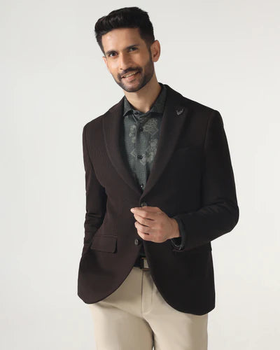 BB L-Chocolate Sauce Textured Blazer - Campari