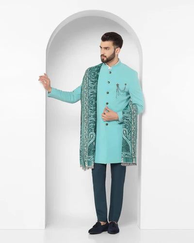 BB-Mint Swarn Solid Achkan Set - Richard