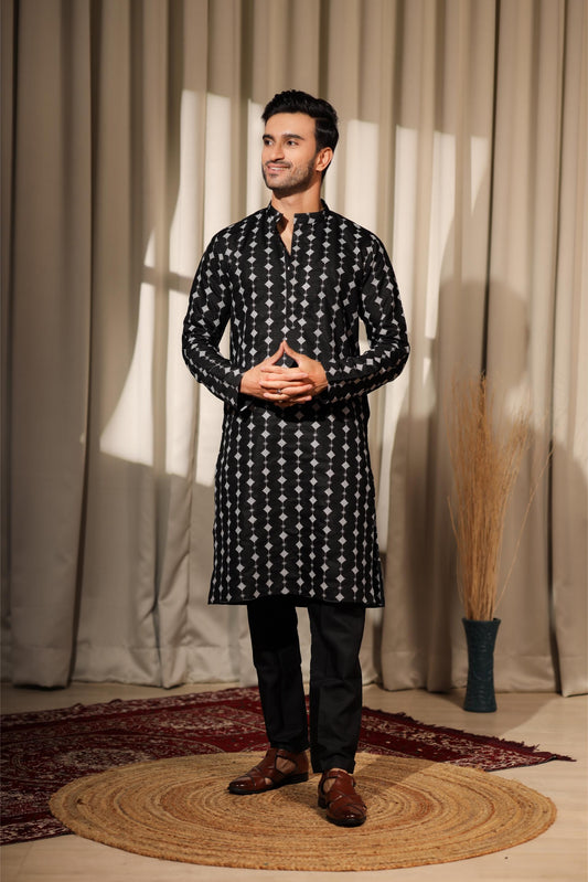 Ethnic Tree - Black Viscose Kurta Payjama