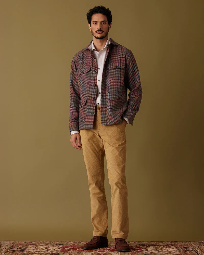 Bombay-Bramble Houndstooth Tweed Shacket - Khaki