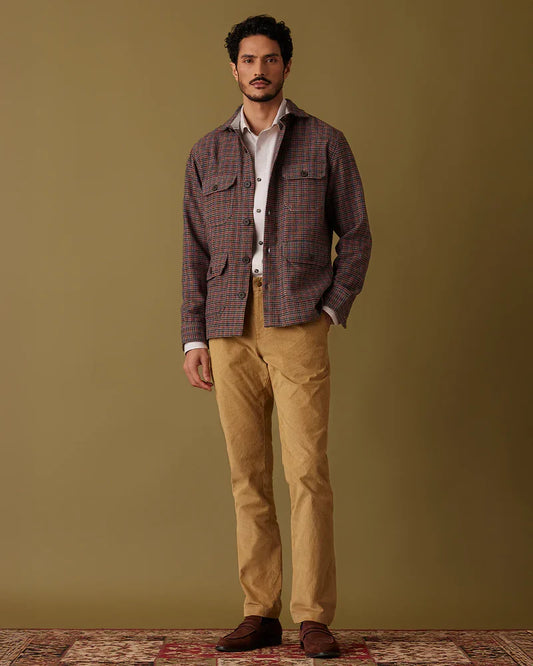 Bombay-Bramble Houndstooth Tweed Shacket - Khaki