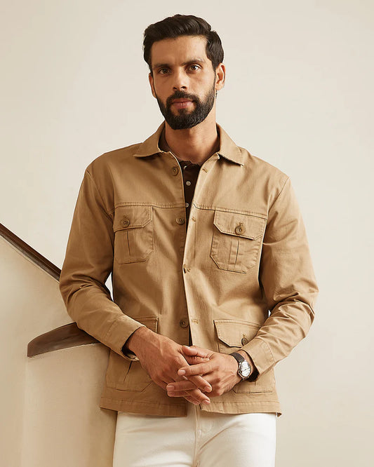 Bombay Shirt Co.-Ashcroft Washed Twill Shacket - Khaki