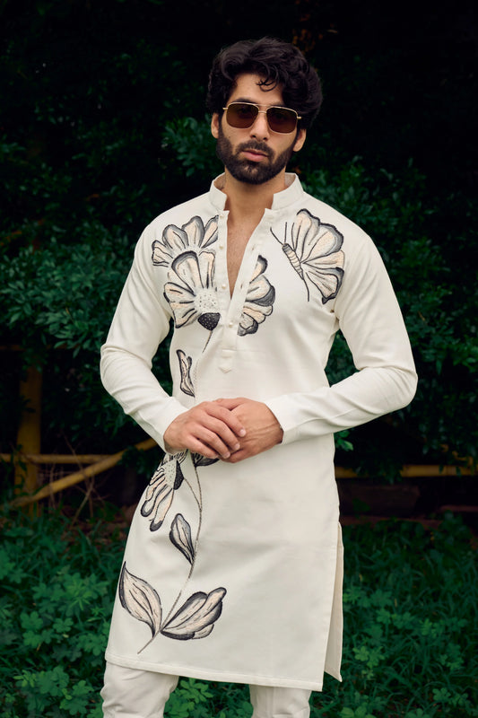 Befitting Clothing - Ivory Noir Hand Painted Kurta