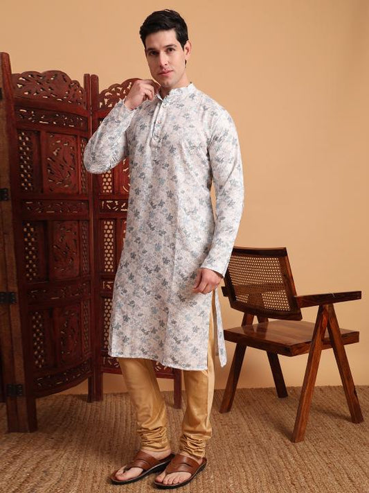 Ethnic Tree - Grey Cotton Embroidery Kurta
