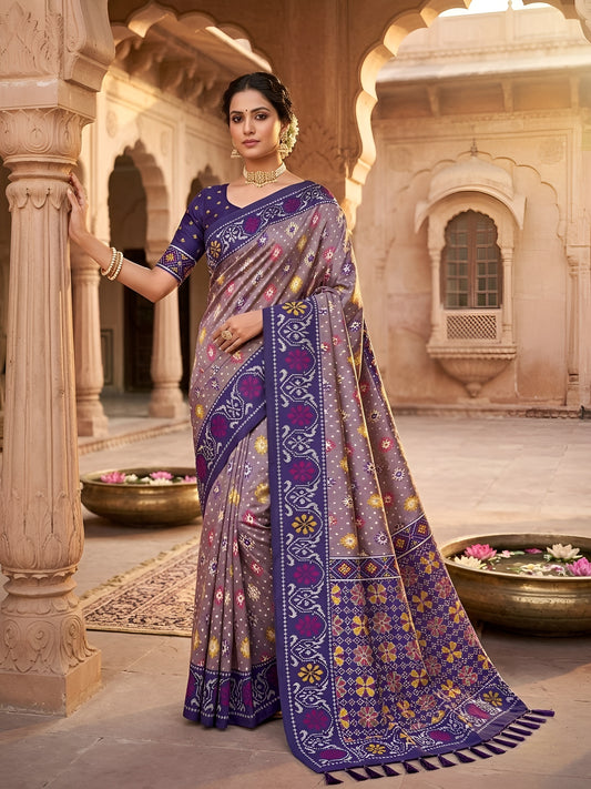 Ethnic Tree - Grey Woven Meenakari Patola Silk Saree
