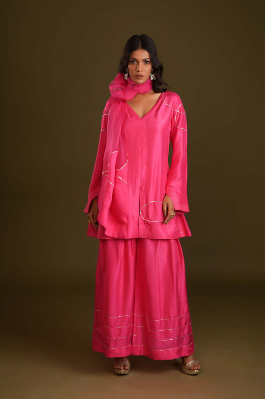 Bhavini - PINK SILK SHIRT STYLE SET