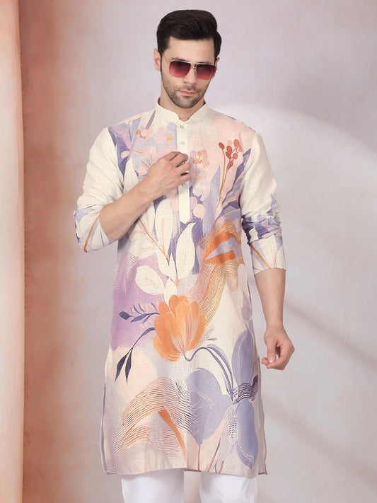 KRAFT INDIA - Cotton Blend Marble Printed Long Kurta