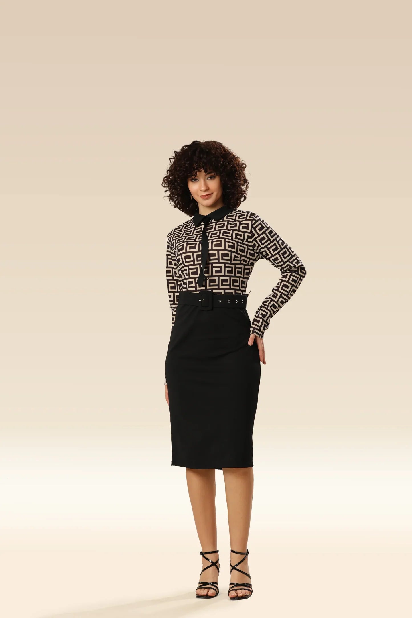 Resortire - Kaleidoscopic Elegance Geometric Party Dress With Belt