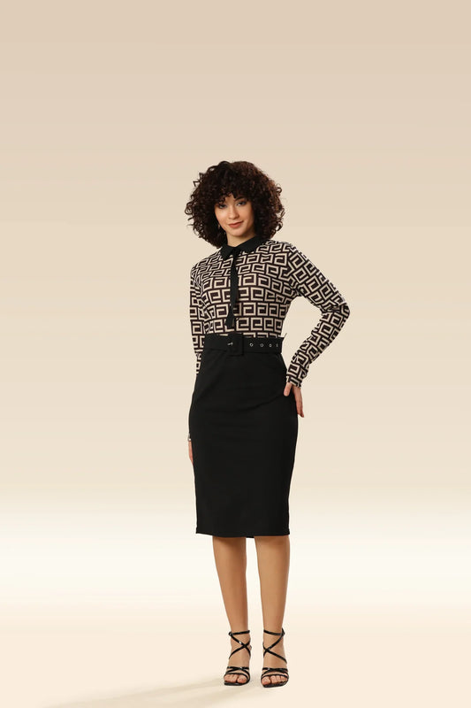 Resortire - Kaleidoscopic Elegance Geometric Party Dress With Belt