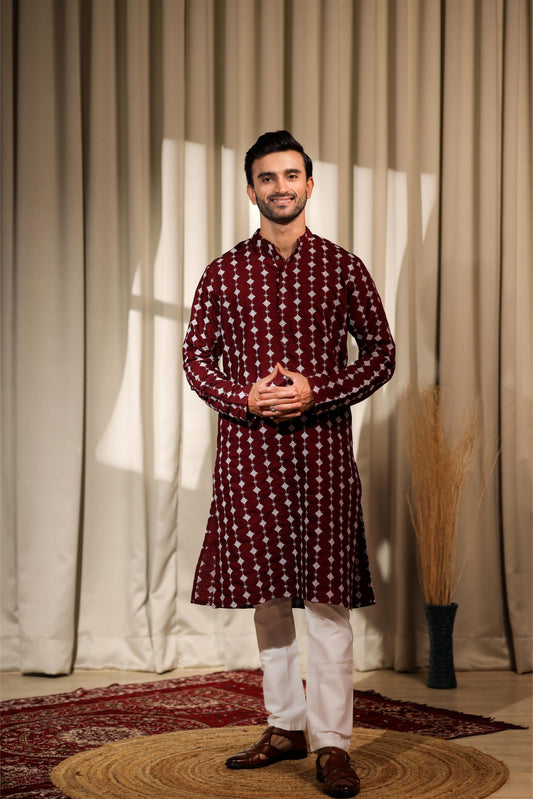 Ethnic Tree - Maroon Viscose Kurta Payjama