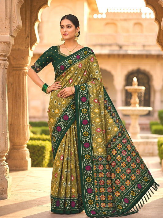 Ethnic Tree - Mehendi Woven Meenakari Patola Silk Saree