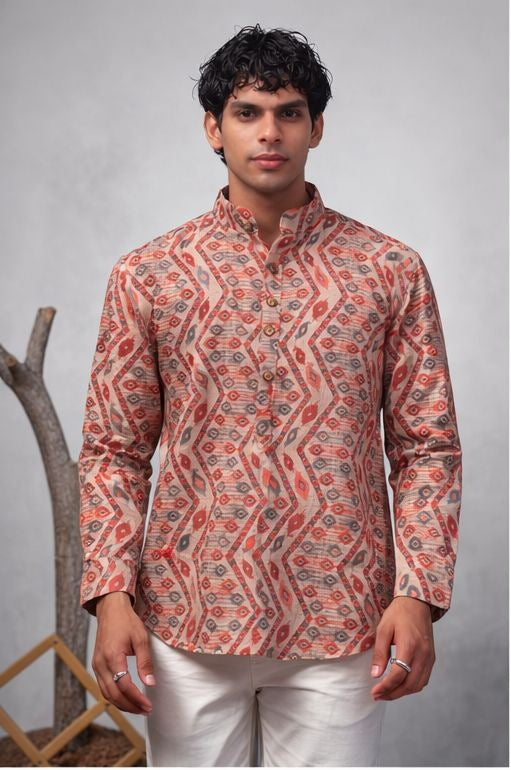 Ethnic Tree - Multicolor Geometric Printed Linen Kurta