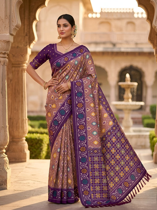Ethnic Tree - Onion Woven Meenakari Patola Silk Saree