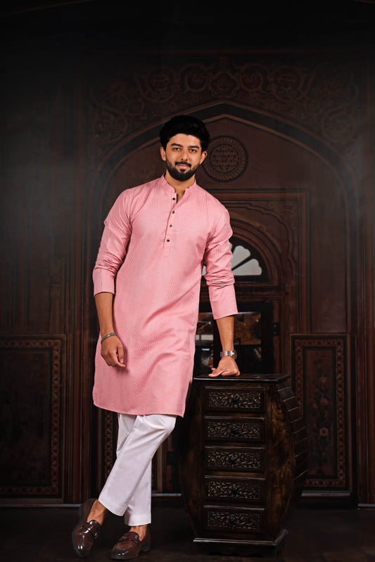 Ethnic Tree - Pink Designer Embroidery Cotton Kurta Pyjama