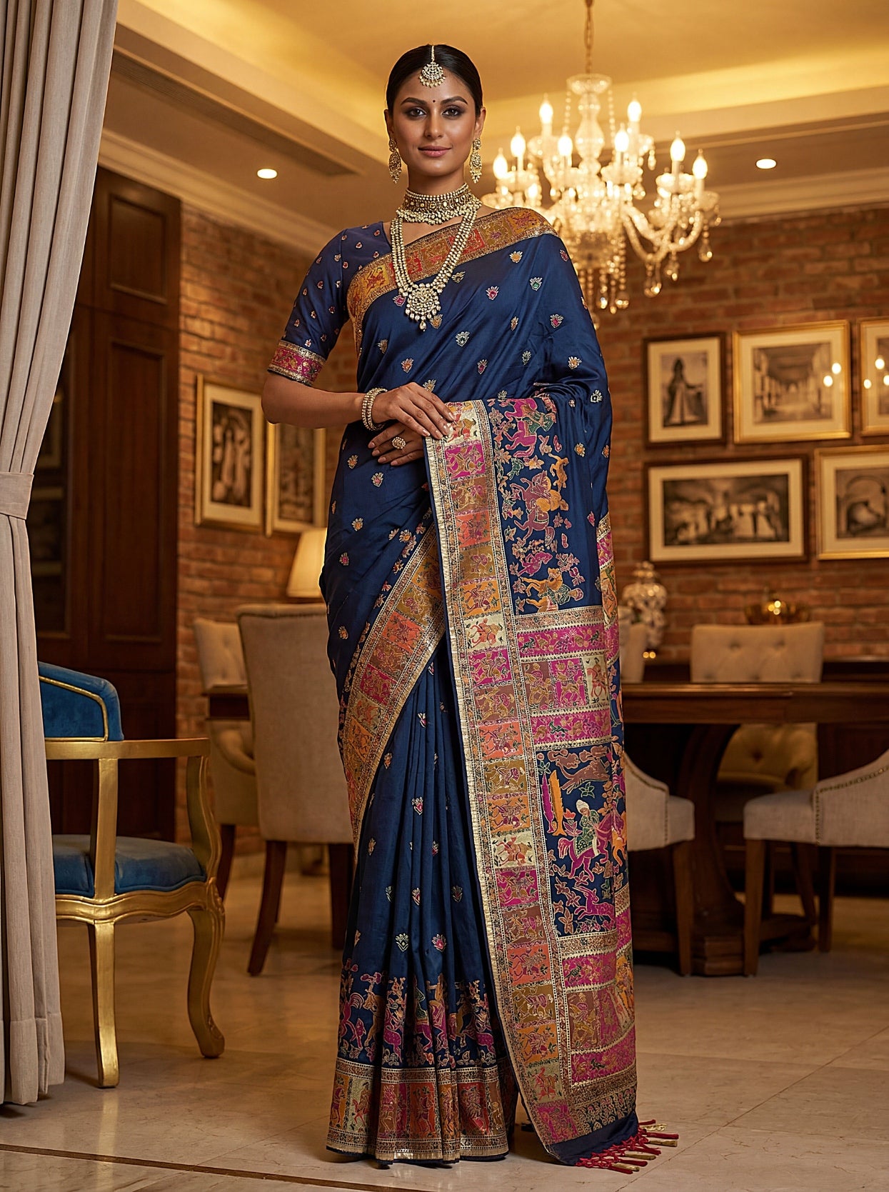 Ethnic Tree - Royal Blue Virana Silk Designer Saree