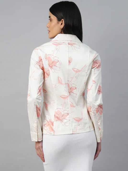 SOI-Women’s Off-white printed Notched Lapel Blazer – Long Sleeve, Regular Fit, Single-Breasted