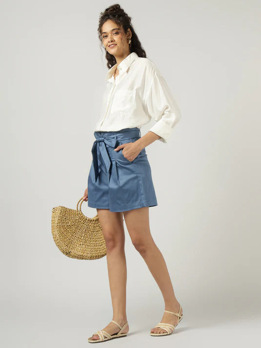 SOI-Women’s Blue Belted Wide-Leg Shorts - 3049