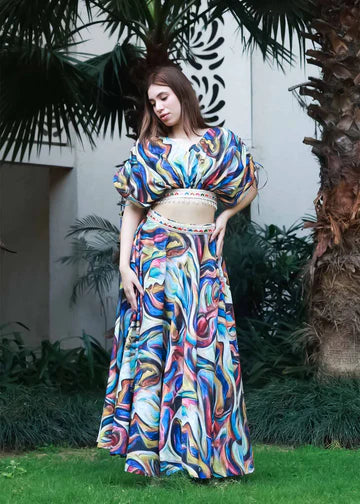 s-Artistic Aura Printed Skirt Set