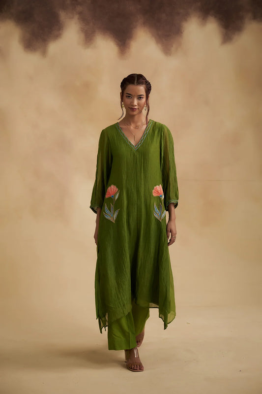 Bhavini - Oliver Green Mul Chanderi Suit