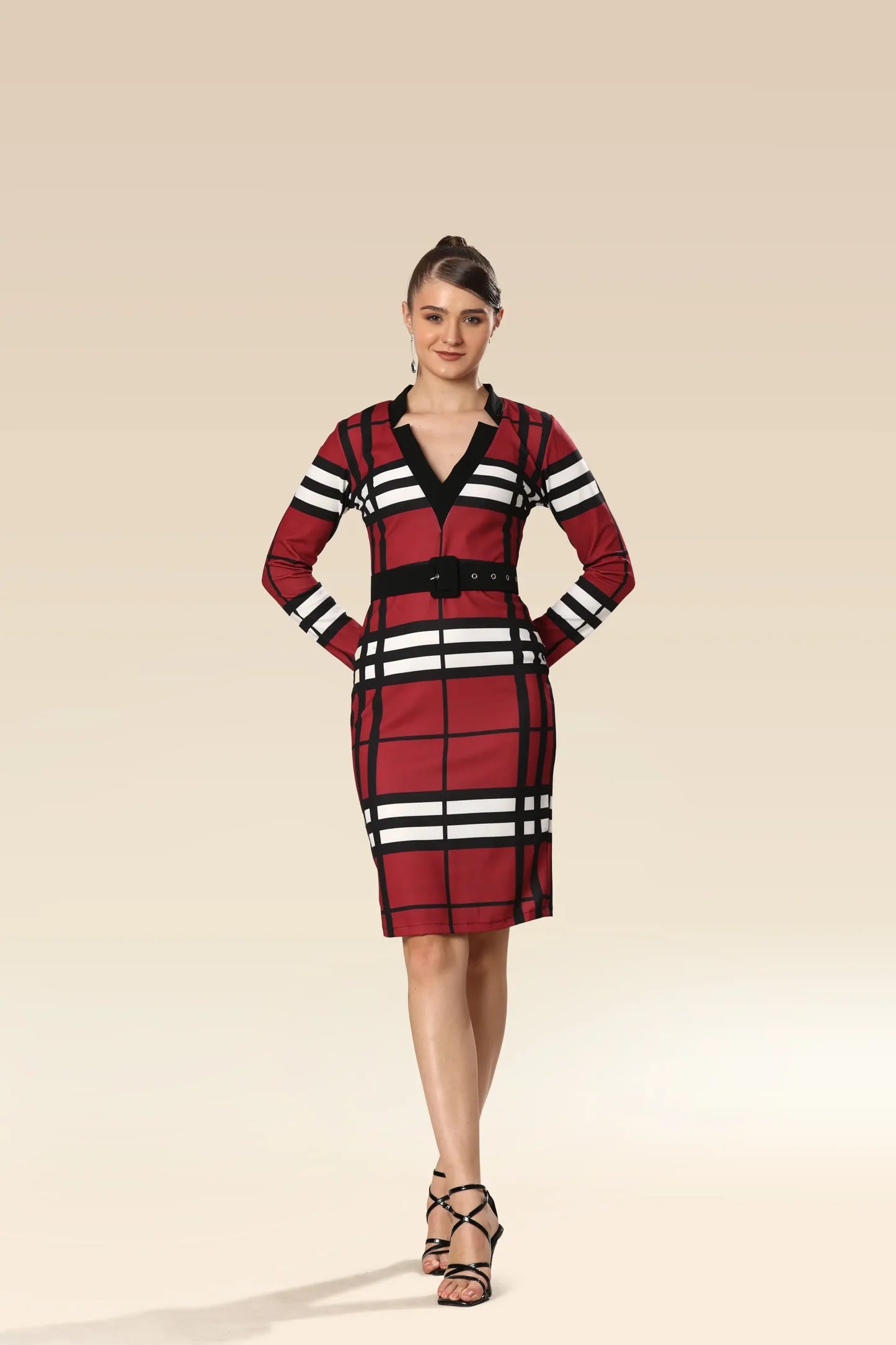 Resortire - Vogue Grid Belted Beauty Dress