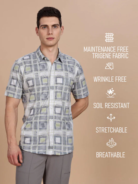Grey Printed Regular Fit Half sleeve Shirt