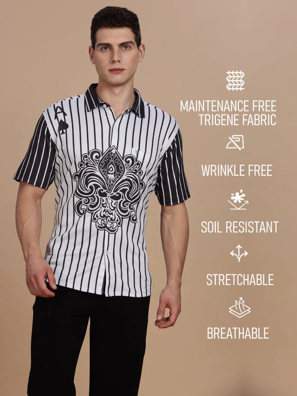 White Printed Regular Fit Half sleeve Shirt