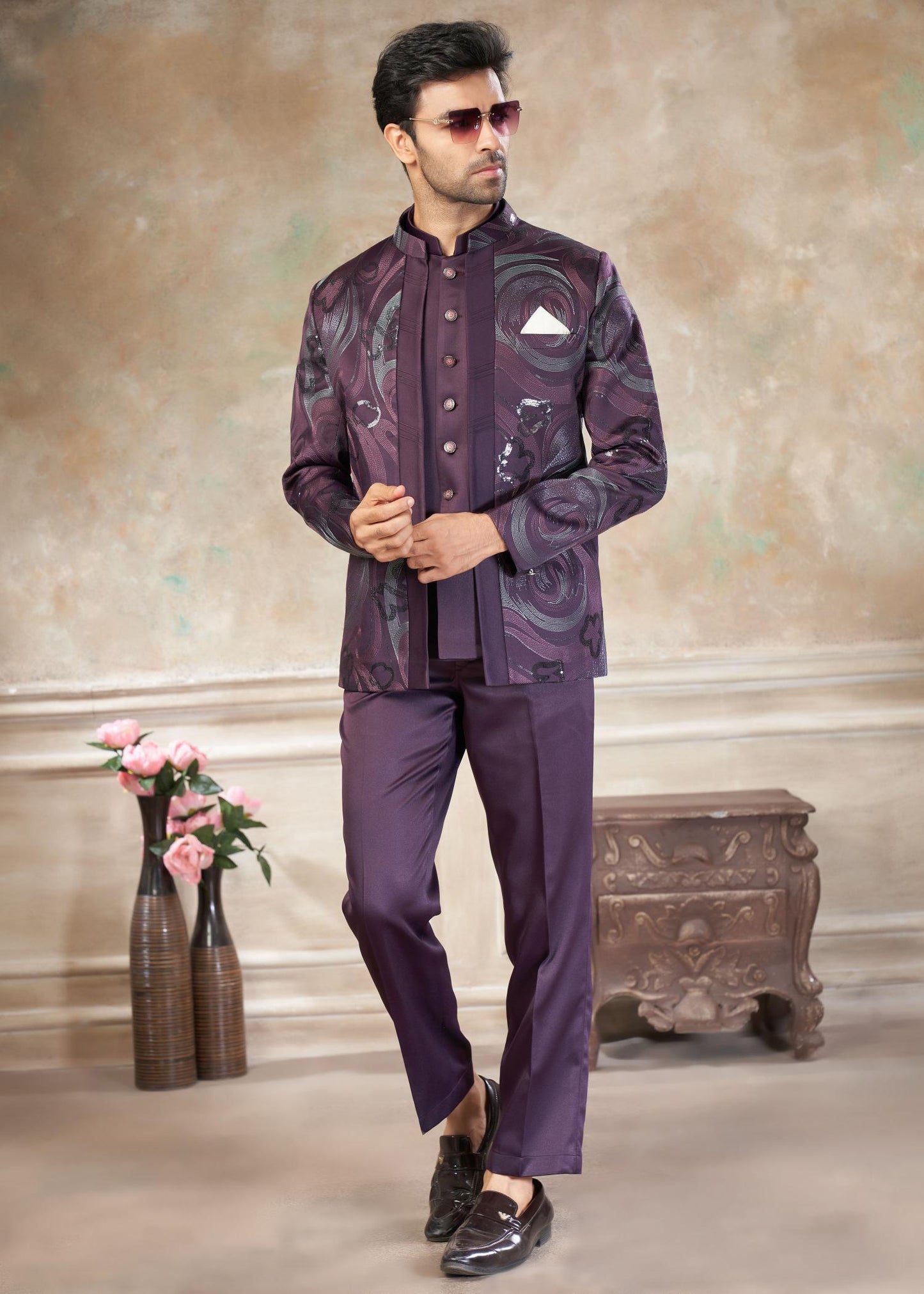 Ethnic Tree - Wine Multi Indo-Western Sherwani suit