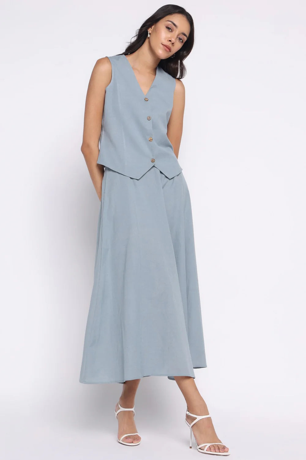DEHI - Waistcoat Skirt Set Slate Blue
