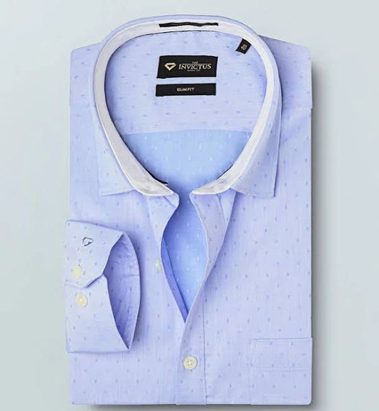 Men Blue Slim Fit Self Design Sustainable Formal Shirt