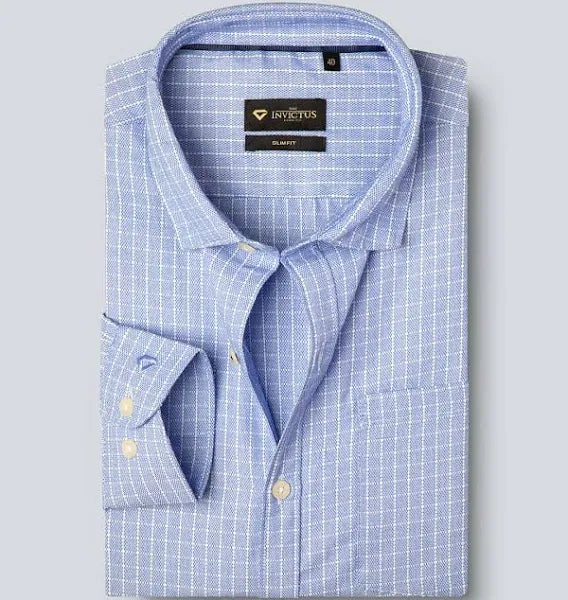 Men Easy Care Blue & White Checked Formal Shirt