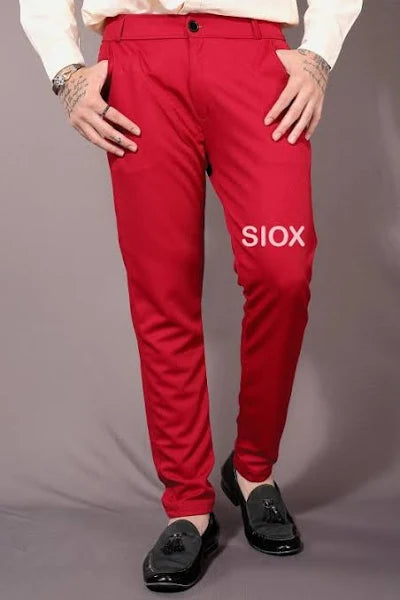 Slim Fit Men Red Trousers