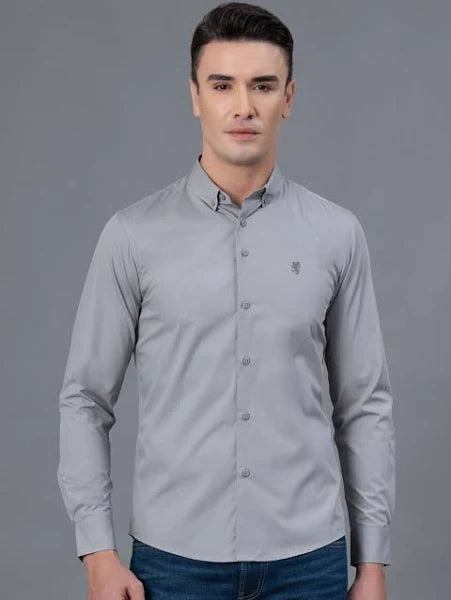 Men Solid Casual Grey Shirt