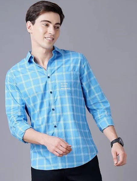 Smart Slim Fit Opaque Checked Cotton Casual Shirt(40)