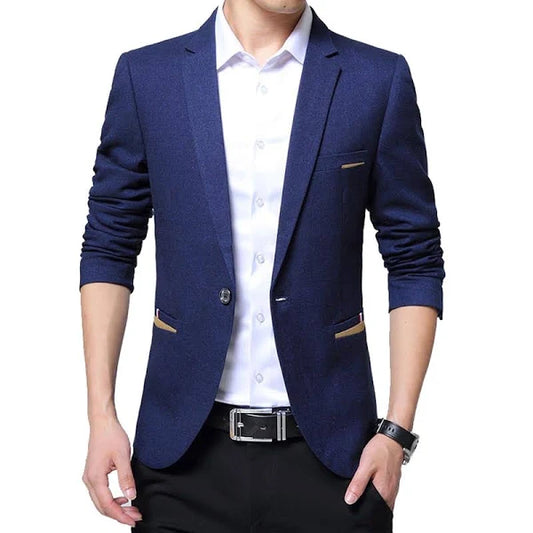 Men Casual Blazer Slim Fit Masclulino Notched Collar Solid Color Business Casual Suit Blazer Men