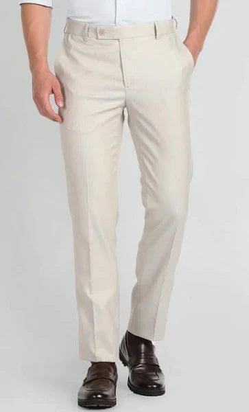 Regular Fit Men Cream Trousers