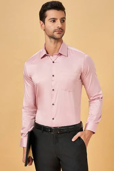 Men Solid Formal Pink Shirt