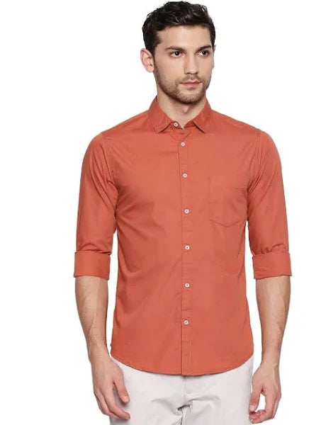 Men's Solid Slim Fit Cotton Casual Shirt with Spread Collar & Full Sleeves